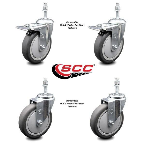 Service Caster 5 Inch Thermoplastic Rubber Swivel 10mm Stem Caster Total Lock Brake, 2PK SCC-TSTTL20S514-TPRB-M1015-2-S-2 - main